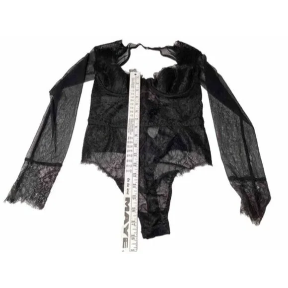Victoria Secret Black Lingerie One Piece Long Sleeve Body Suit Lace 34b / 170 - Picture 6 of 9
